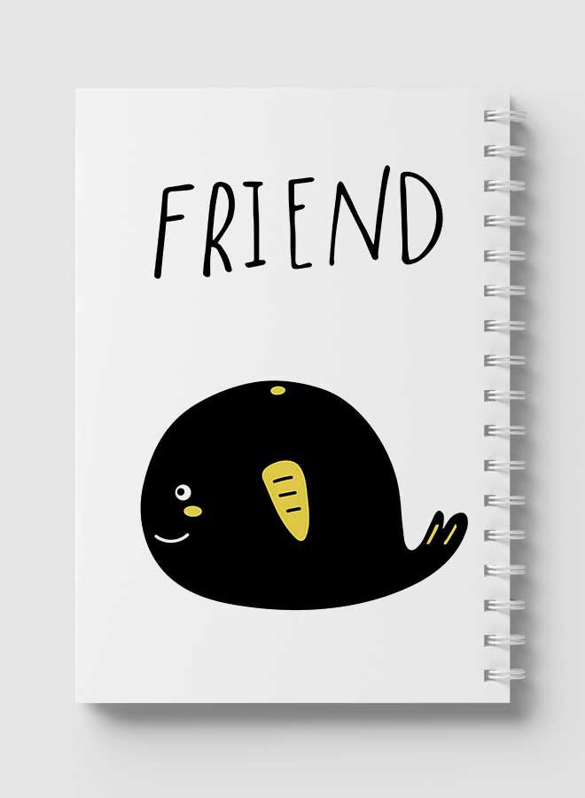 Friend Text and Whale Art Design Spiral Notebook With 60 Sheets For School Or Business Note Taking Multicolour