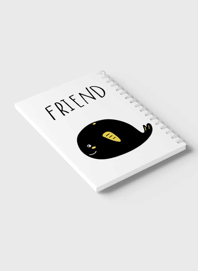 Friend Text and Whale Art Design Spiral Notebook With 60 Sheets For School Or Business Note Taking Multicolour