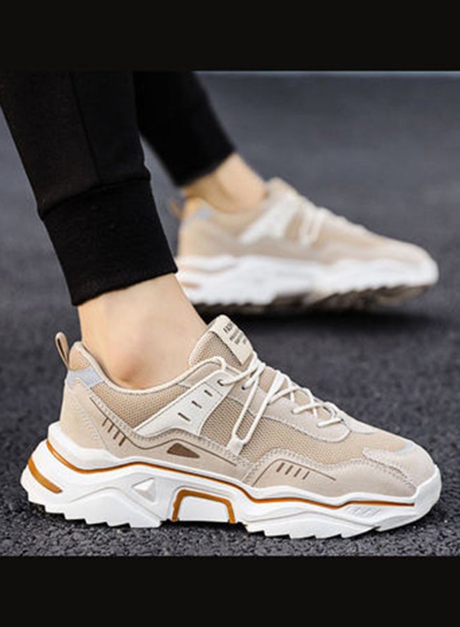 Beauenty Casual Round Toe Lace-Up Low Top Sneakers Brown/White  - Image 3