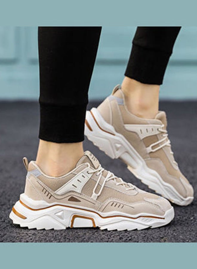 Beauenty Casual Round Toe Lace-Up Low Top Sneakers Brown/White  - Image 4