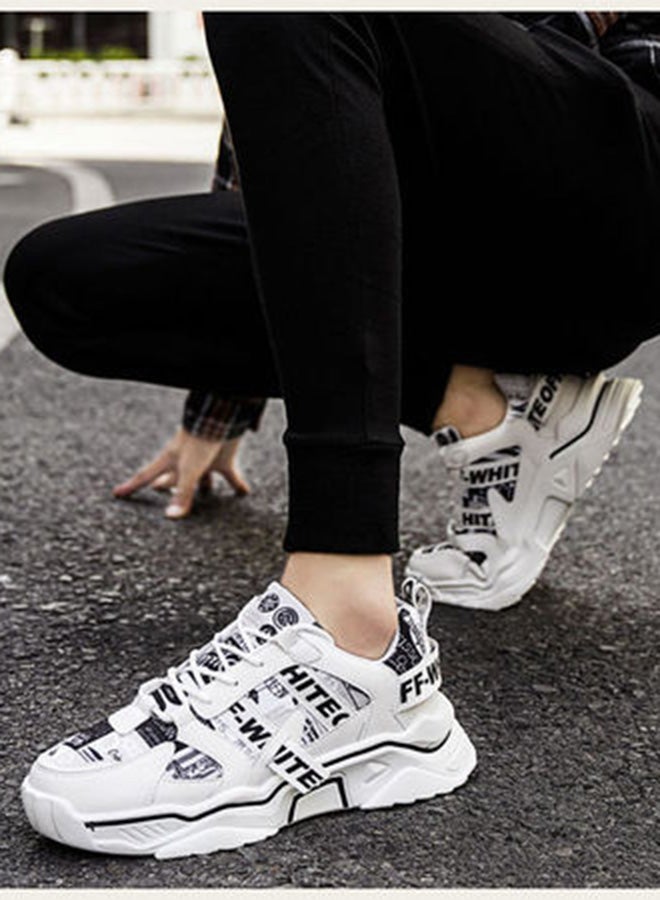 Beauenty Casual Round Toe Lace-Up Low Top Sneakers White/Black  - Image 2