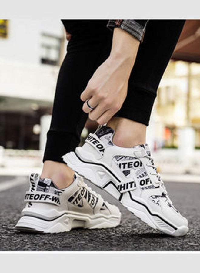 Beauenty Casual Round Toe Lace-Up Low Top Sneakers White/Black  - Image 3
