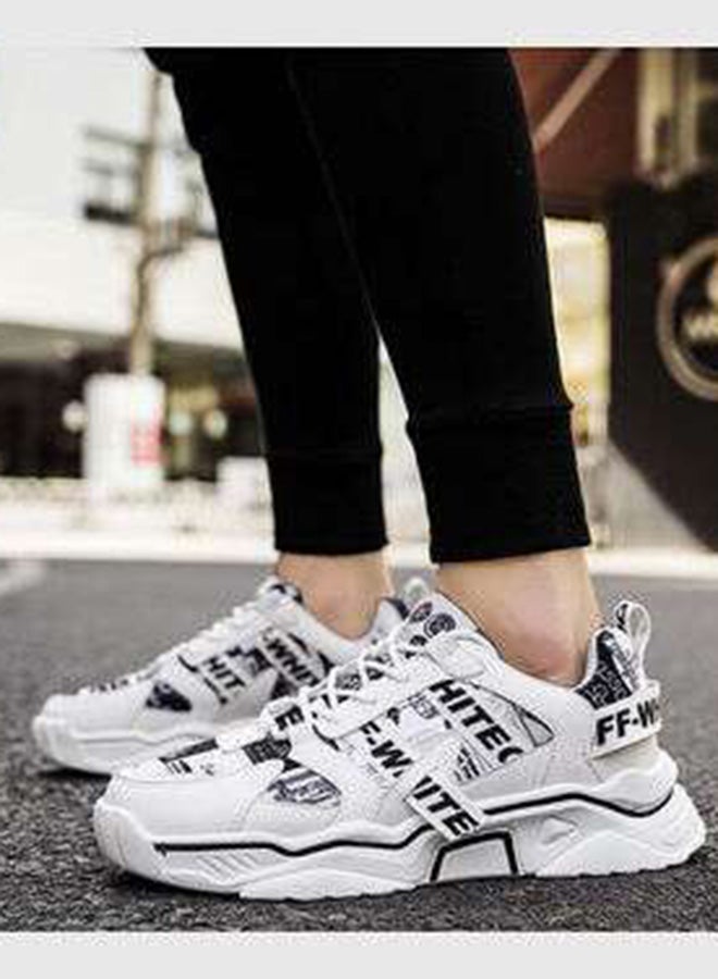 Beauenty Casual Round Toe Lace-Up Low Top Sneakers White/Black  - Image 4