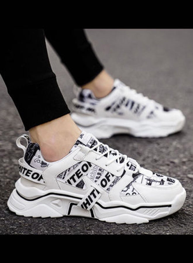 Beauenty Casual Round Toe Lace-Up Low Top Sneakers White/Black  - Image 5