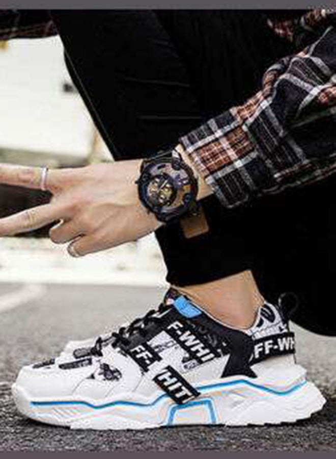 بيوينتي سنيكرز كاجوال برباط ورقبة منخفضة ومقدمة مستديرة أبيض/أسود/أزرق - Image 5