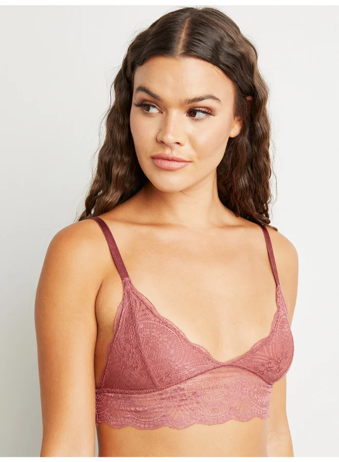 Closet By Styli Non Padded Plunge All Lace Bralette Bra Pink