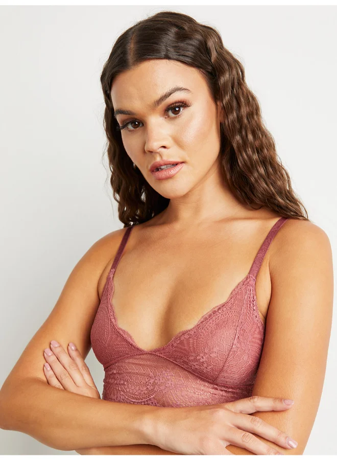 Closet By Styli Non Padded Plunge All Lace Bralette Bra Pink