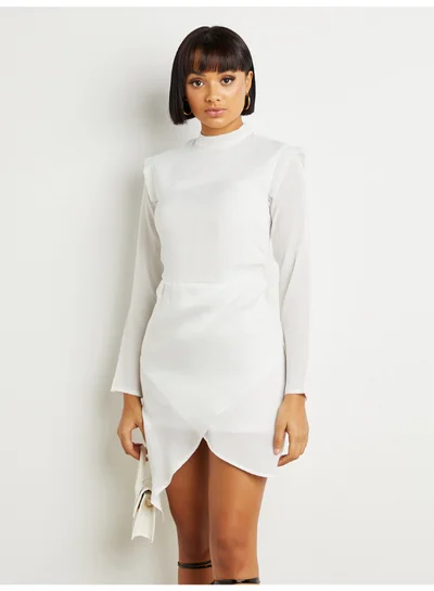 Closet By Styli Wrap Detail Long Sleeve Mini Dress White