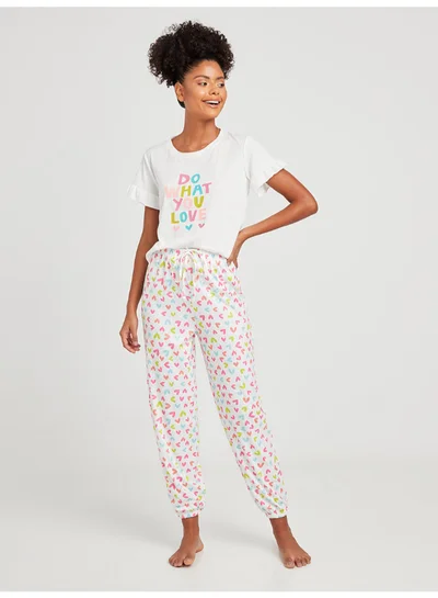 كلوزيت باي ستايلي طقم بيجاما بأساور وتيشيرت بطبعة عبارة Do What You Love" Multicolour
