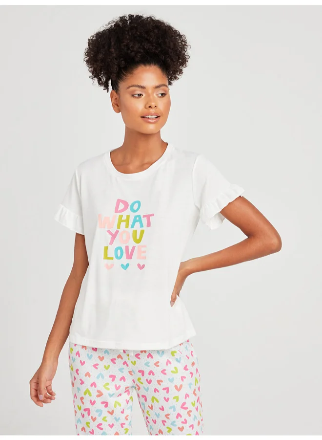 كلوزيت باي ستايلي طقم بيجاما بأساور وتيشيرت بطبعة عبارة Do What You Love" Multicolour