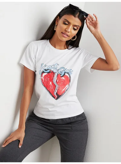 Closet By Styli Heart Of Glass Graphic Printed T-Shirt White/Red/Blue