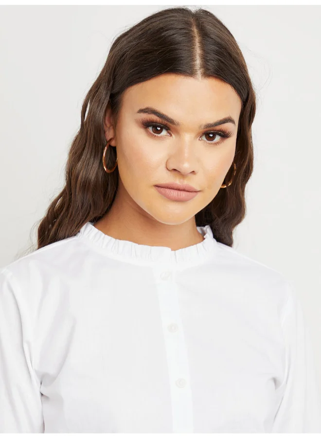 Closet By Styli Mandarin Neck Three-Quarter Sleeve Shirt White