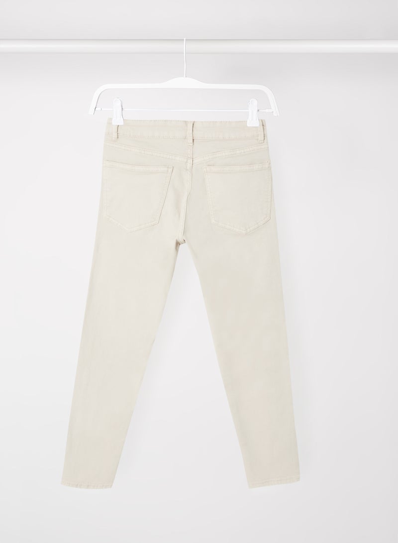 MANGO - Kids Unisex Regular Fit Trousers Ivory - Image 1
