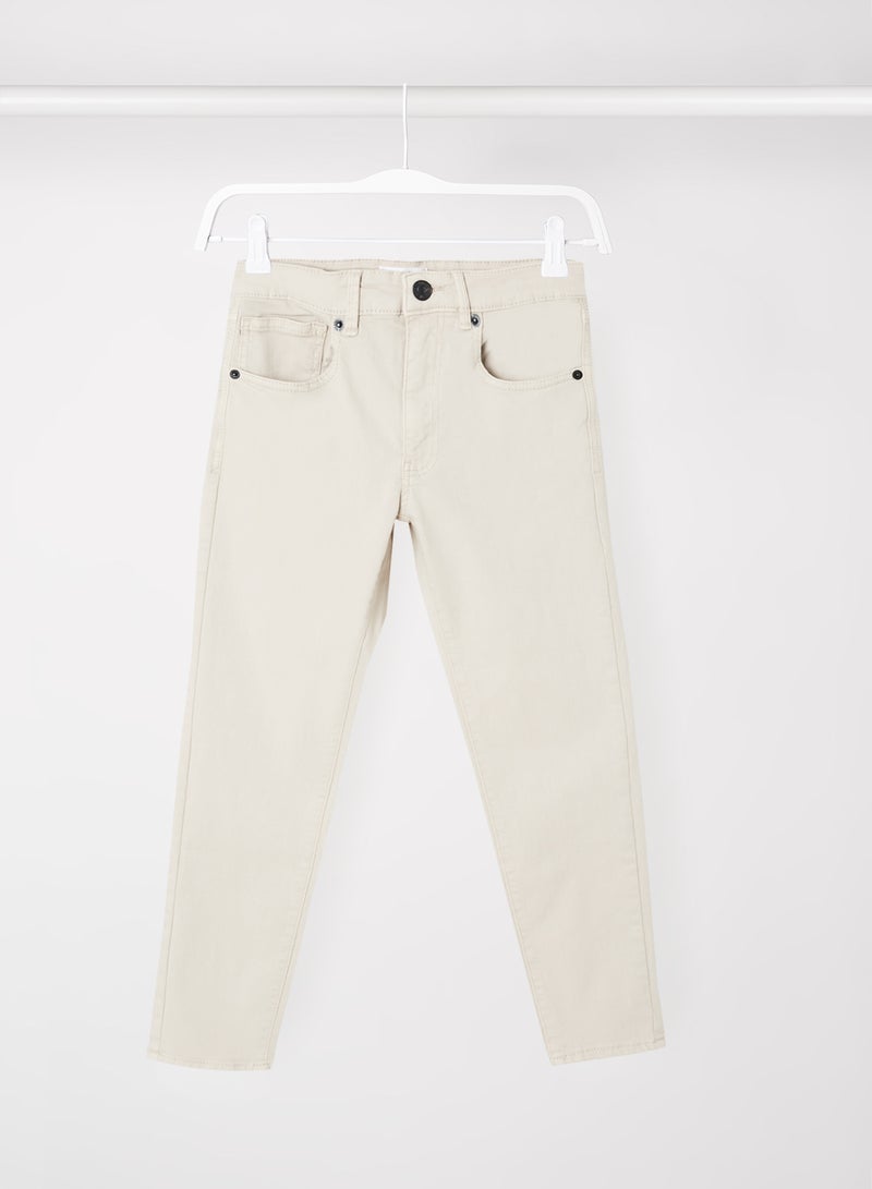 MANGO - Kids Unisex Regular Fit Trousers Ivory - Image 1