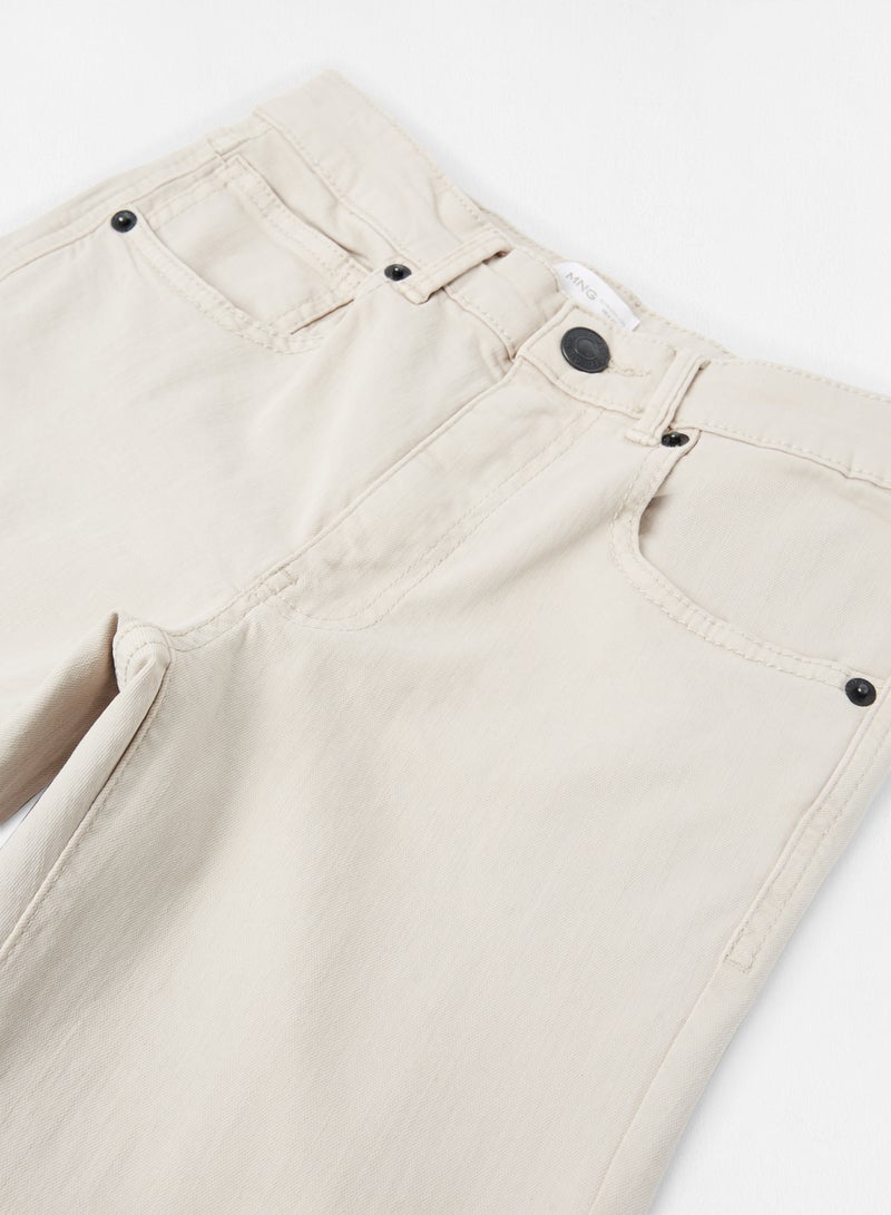 MANGO - Kids Unisex Regular Fit Trousers Ivory - Image 1