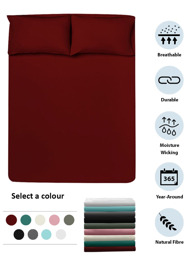 Amal - Home Essential Fitted sheet set/3 King size- 100% Cotton Light Weight Everyday Use 144 TC High Quality 1 Bed Sheet 180x200+33cm, 2 Pillow Case 50x75cm- Garnet Red Cotton Garnet Red - Image 1