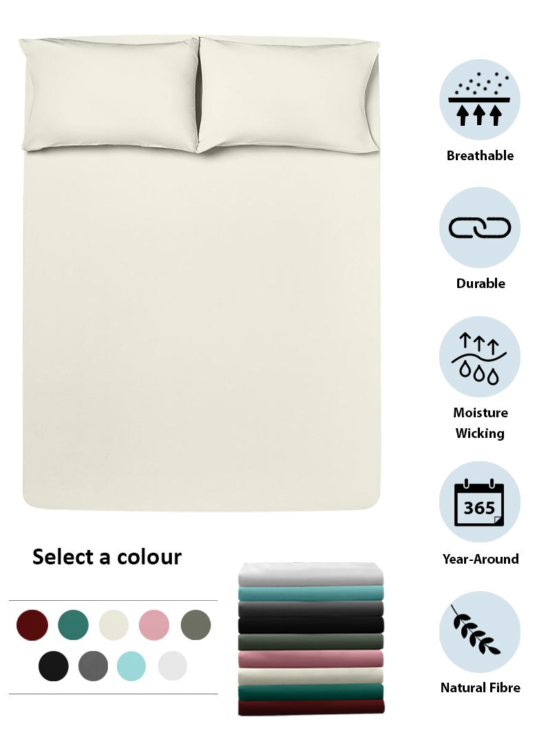 Amal - Home Essential Fitted sheet set/3 King size- 100% Cotton Light Weight Everyday Use 144 TC High Quality 1 Bed Sheet 180x200+33cm, 2 Pillow Case 50x75cm- Cream Cotton Cream - Image 1