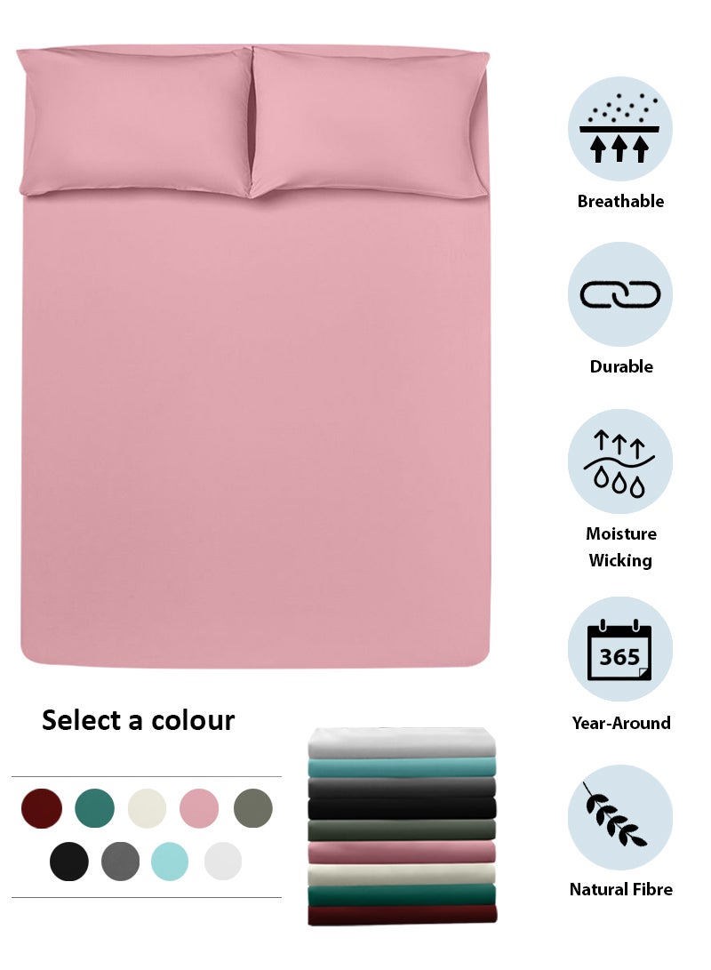 Amal - Home Essential fitted sheet set/3 Single size -  100% Cotton Light Weight Everyday Use 144 TC High Quality 1 Bed Sheet 90x190+25cm, 2 Pillow Case 50x75cm - Pink Cotton Pink - Image 1