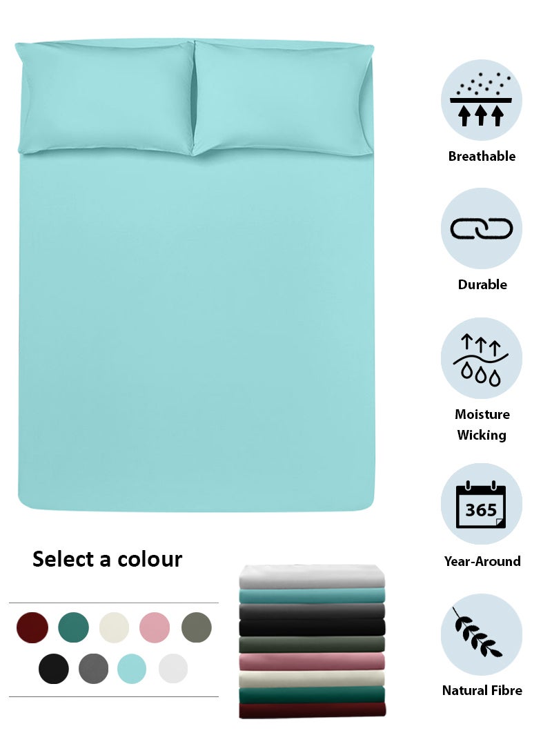 Amal - Home Essential fitted sheet set/3 Single size -  100% Cotton Light Weight Everyday Use 144 TC High Quality 1 Bed Sheet 90x190+25cm, 2 Pillow Case 50x75cm - Turquoise Cotton Turquoise - Image 1