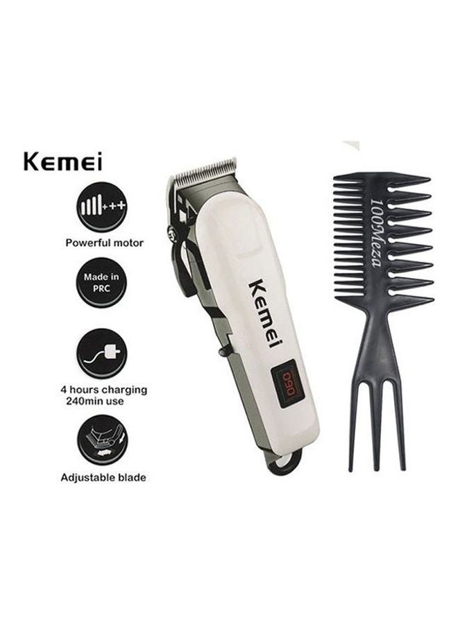 Kemei LCD Hair Clipper+100meza Gift Comb Whait - Image 1