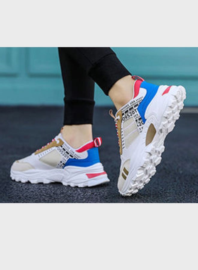 بيوينتي حذاء رياضي برباط ورقبة منخفضة أبيض/أزرق/بني - Image 3