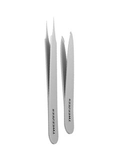 Tweezees Professional Slant Tip And Splinter Tip Tweezer Set Silver  - Image 3