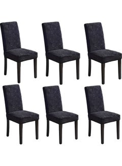 6-Piece Embossed Stretch Chair Cover Black 38x38x45cm