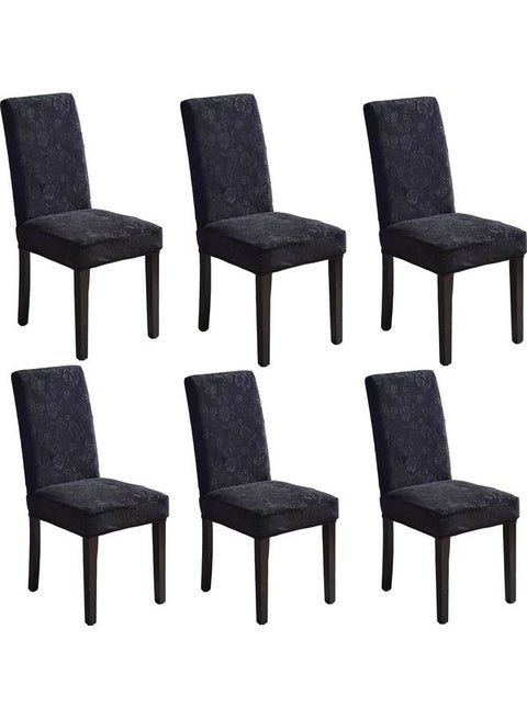 6-Piece Embossed Stretch Chair Cover Black 38x38x45cm