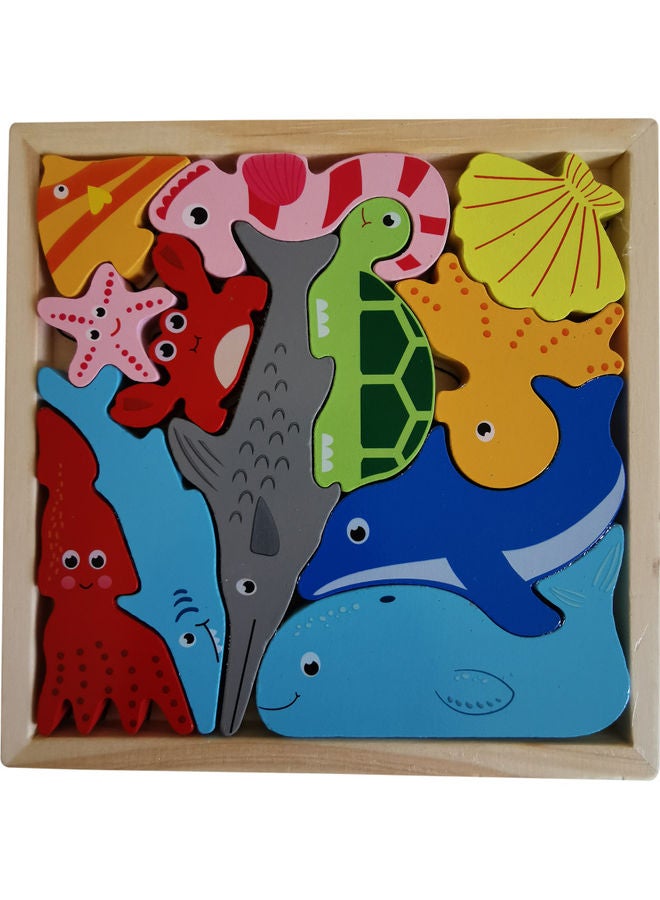 طقم لعبة ألغاز حيوانات مائية خشبية 16x16سم - Image 1