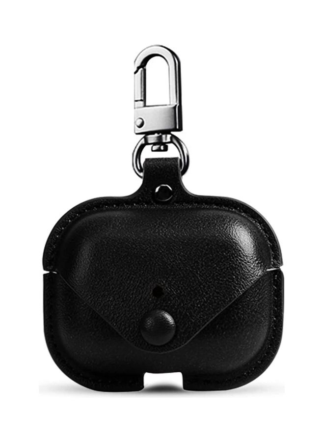 Generic - Genuine Leather Wireless Charging Case With Keychain For Apple AirPods 3 Black - Image 1