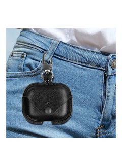 Generic Genuine Leather Wireless Charging Case With Keychain For Apple AirPods 3 Black  - Image 3