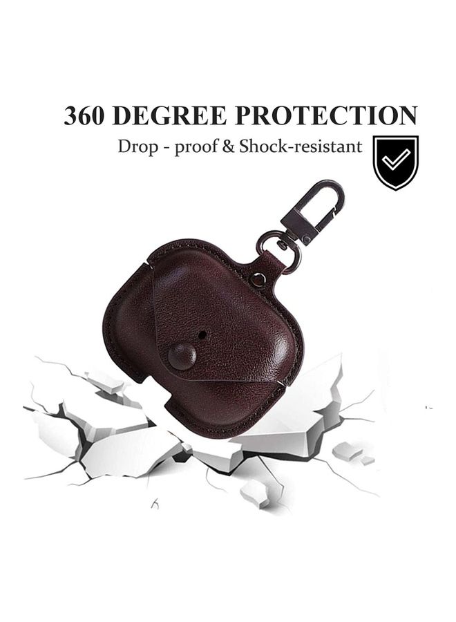 Generic - Genuine Leather Wireless Charging Case With Keychain For Apple AirPods 3 Brown - Image 1