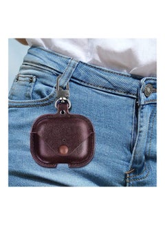 Generic Genuine Leather Wireless Charging Case With Keychain For Apple AirPods 3 Brown  - Image 3