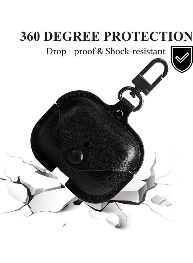 Genuine Leather Wireless Charging Case With Keychain For Apple AirPods 3 Black - Image 2