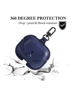 Generic Genuine Leather Wireless Charging Case With Keychain For Apple AirPods 3 Navy Blue  - Image 2