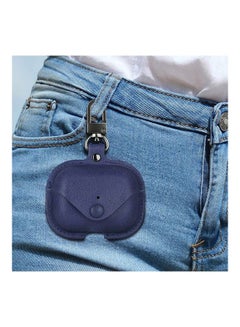 Generic Genuine Leather Wireless Charging Case With Keychain For Apple AirPods 3 Navy Blue  - Image 3