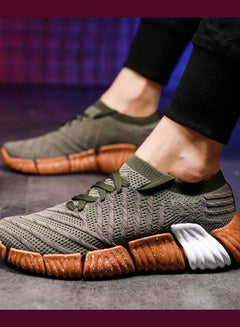 Beauenty Mesh Pattern Lace-Up Running Shoes Grey/Brown/Green  - Image 4