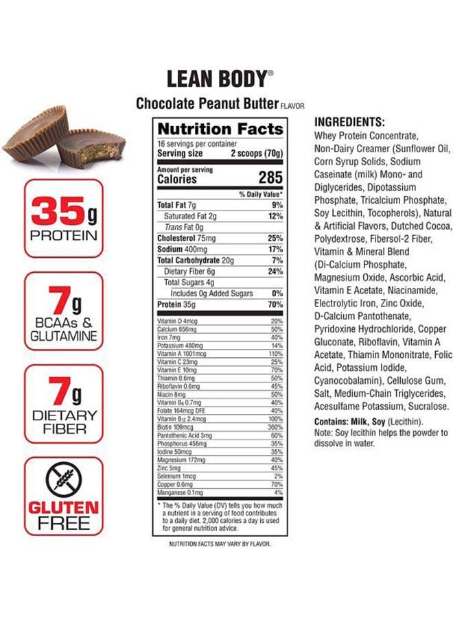 LABRADA - Lean Body High Protein Meal Replacement Shake Chocolate Peanut Butter 2.47 lbs - Image 1