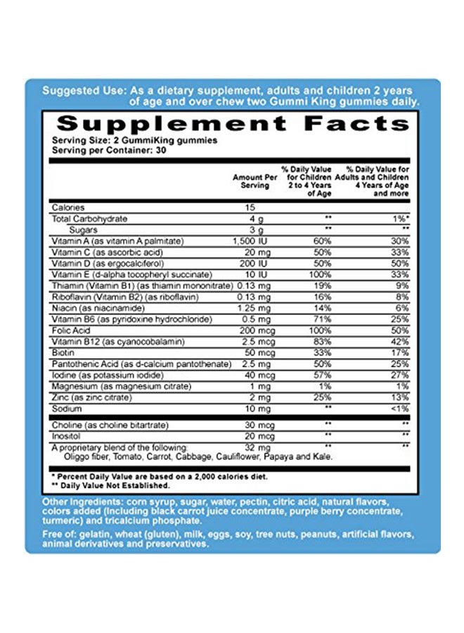 GummiKing MultiVitamin And Mineral With Vegetables Fruits And Fiber Supplement - 60 Gummies  - Image 3