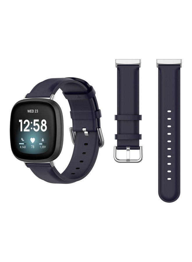 Perfii Leather Replacement Band For Fitbit Versa 3/Sense Official Dark Blue - Image 1