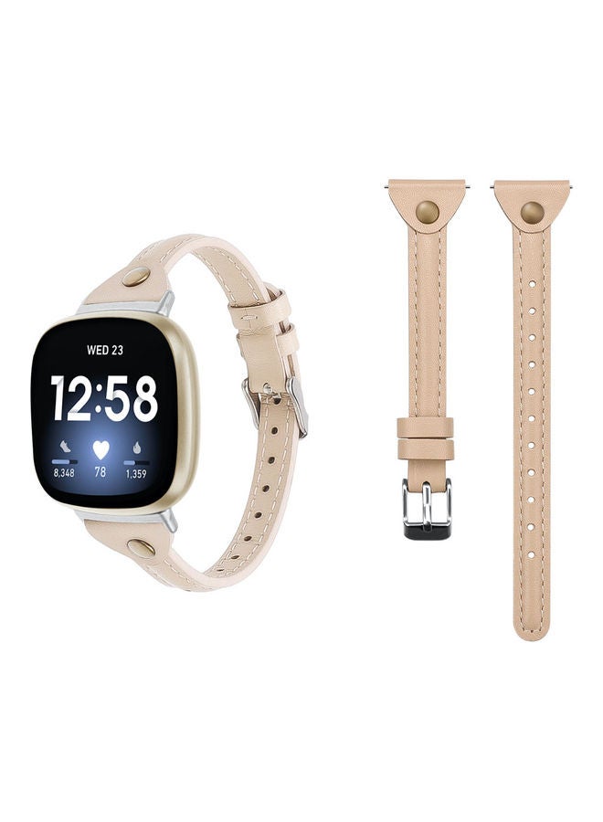 بيرفيي سوار بديل رفيع من الجلد الأصلي لساعة فيتبيت فيرسا 3 وردي رملي