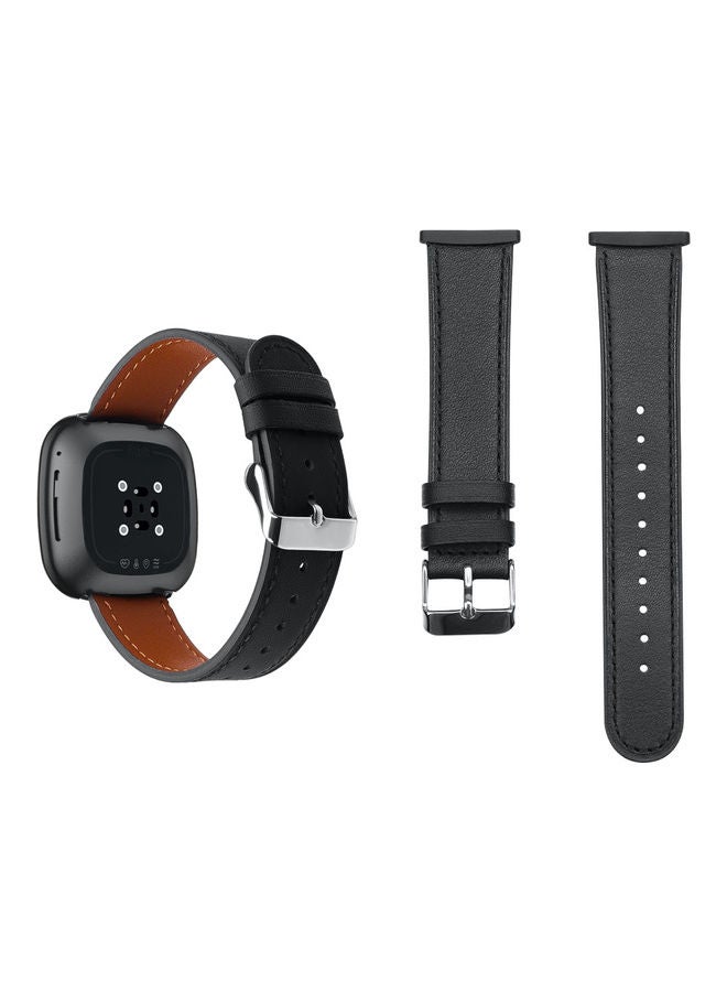 بيرفيي سوار بديل من الجلد الأصلي لساعة فيتبيت فيرسا 3/ سينس لون أسود. - Image 2
