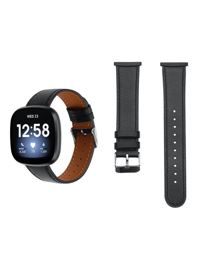 بيرفيي سوار بديل من الجلد الأصلي لساعة فيتبيت فيرسا 3/ سينس لون أسود. - Image 1