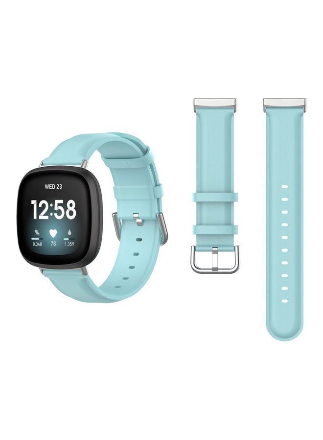 Perfii Leather Replacement Band For Fitbit Versa 3/Sense Official Light Blue - Image 1