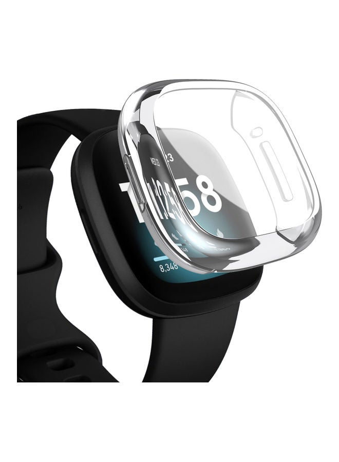 Perfii Solid Protective Bumper Case Cover For Fitbit Versa 3 Metallic Clear White 