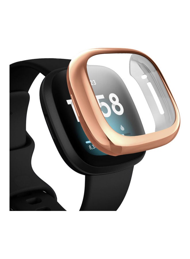 Perfii Solid Protective Bumper Case Cover For Fitbit Versa 3 Metallic Rose Gold Orange