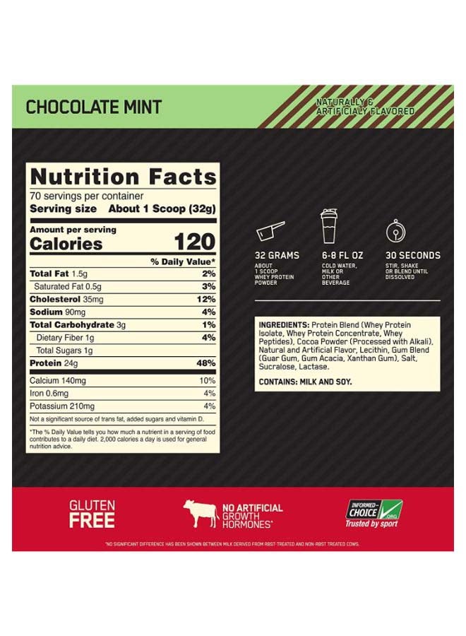 Optimum Nutrition Gold Standard 100 Percent Whey Protein - Chocolate Mint - 2.24 Kilogram - Image 3