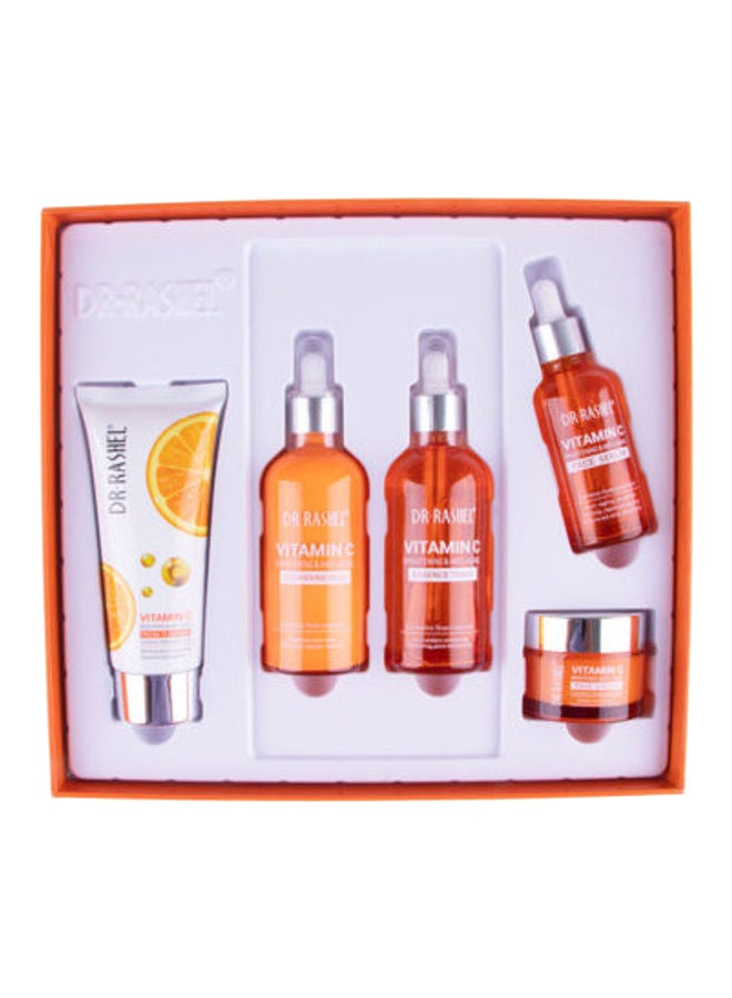 DR. RASHEL - 5-Piece Vitamin C Anti Aging And Skin Care Set Orange/White Facial Cleanser 80 g, Cleansing Milk 100 Ml, Essence Toner 100 Ml, Face Serum 50 Ml, Face Cream 50grams - Image 1