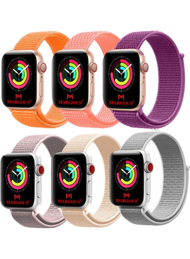 سوار رياضي بديل بحلقة من النايلون من 6 قطع لساعة أبل سيريز 7/6/SE/5/4/3/2/1 مقاس 42/44/45 مم