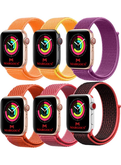 6-Piece Sport Nylon Loop Replacement Band for Apple Watch Series 7/6/SE/5/4/3/2/1 42/44/45mm Multicolor Bundle1
